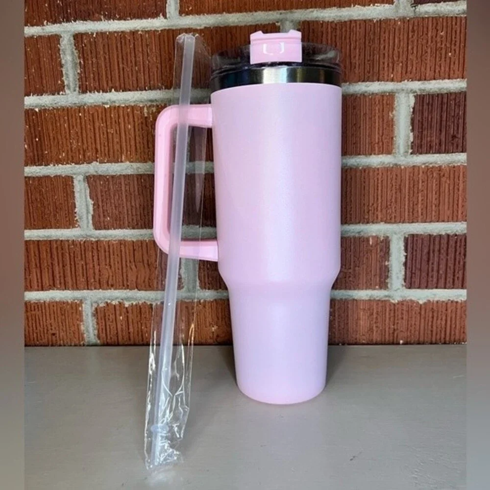 Tumbler Baby Pink Stainless Steel 40 Oz. with Straw and Handle Light Pink Cup